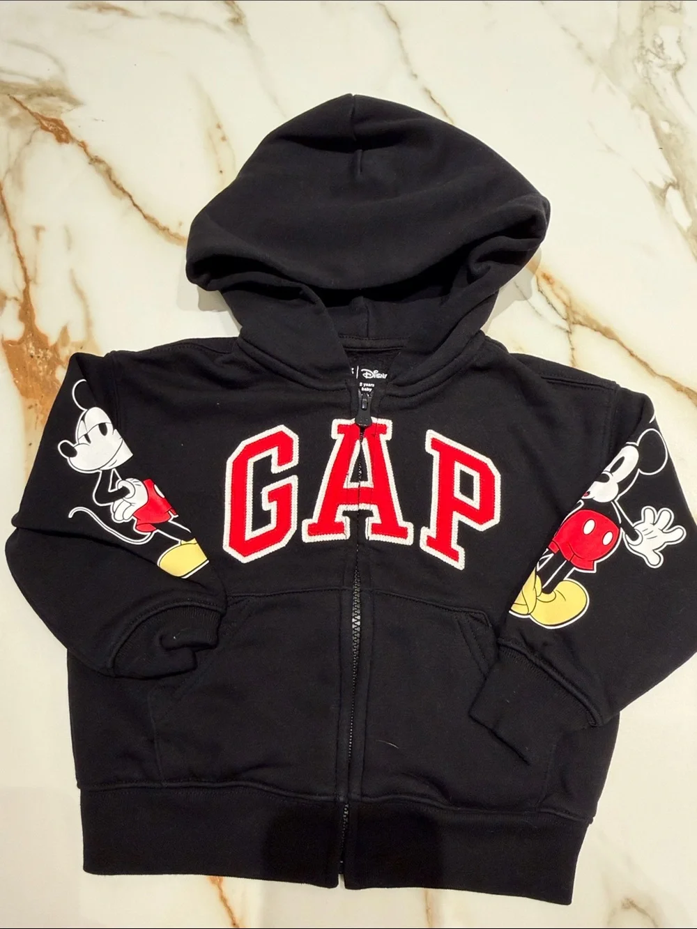 GAP Black Hoodie and Jogger Set with Red & Yellow Mickey Accents 2T